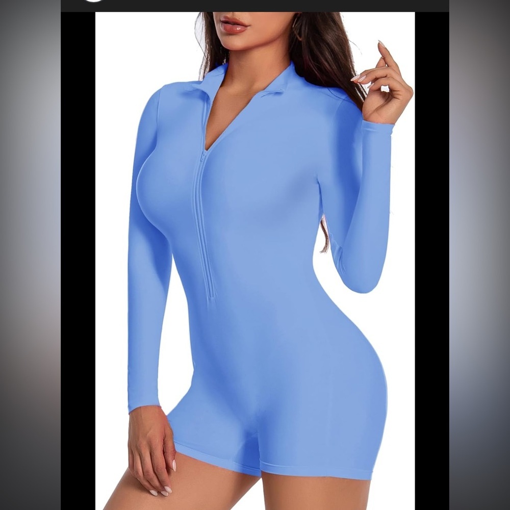 Blue Long Sleeve Zip-Up Bodysuit